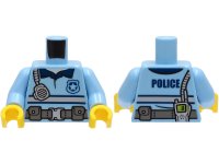 LEGO part Torso Police Shirt with Silver and Dark Blue Stripes, Utility Belt, Radio and 'POLICE' on Back Pattern / Bright Light Blue Arms / Yellow Hands 973pb4116c01