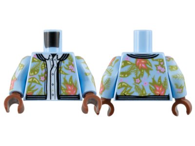 LEGO onderdeel Torso Jacket, Floral Print over White Button Down Shirt Pattern / Bright Light Blue Arms with Floral Pattern / Reddish Brown Hands (973pb4446c01)