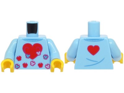 LEGO part Torso Sweater with Heart and Red, Lavender and Medium Blue Butterflies, Small Heart on Back Pattern (BAM) / Bright Light Blue Arms / Yellow Hands (973pb6014c01)