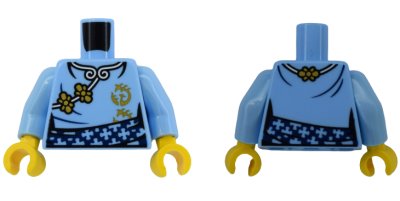 LEGO part Torso Female Kimono Robe with White Hems, Gold Flowers and Phoenix Symbol, Dark Blue Sash Pattern (BAM) / Bright Light Blue Arms / Yellow Hands (973pb6481c01)