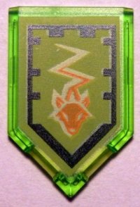LEGO part Tile, Modified 2 x 3 Pentagonal with Nexo Power Shield Pattern - Swift Sting 22385pb069