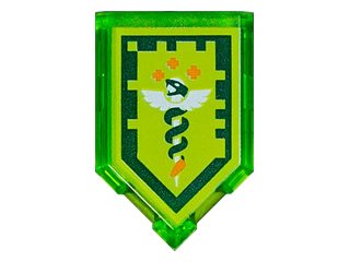 LEGO part Tile, Modified 2 x 3 Pentagonal with Nexo Power Shield Pattern - Serpent of Anti Virus (22385pb072)
