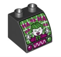 LEGO part Duplo, Brick 2 x 2 x 1 1/2 Slope Curved with Oscilloscope, Controls and Screen with The Joker Laughing Pattern 11170pb08