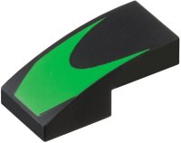 LEGO part Slope, Curved 2 x 1 x 2/3 with Bright Green Chevron Pattern 11477pb206