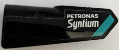 LEGO part Technic, Panel Fairing #21 Very Small Smooth, Side B with White 'PETRONAS Syntium' and Dark Turquoise Stripe Pattern (Sticker) - Set 42165 (11946pb104)