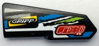LEGO part Technic, Panel Fairing #22 Very Small Smooth, Side A with 'SPEED', 'FIRM GRIPP' and Blue, Lime and White Stripes Pattern (Sticker) - Set 42103 11947pb089