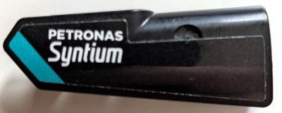 LEGO part Technic, Panel Fairing #22 Very Small Smooth, Side A with White 'PETRONAS Syntium' and Dark Turquoise Stripe Pattern (Sticker) - Set 42165 (11947pb104)