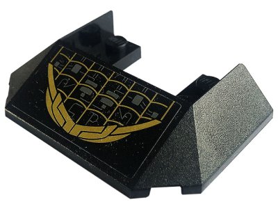 LEGO part Wedge 6 x 4 Cutout (Train Roof) with Dark Bluish Gray Cables, Gold Spider Web and Armor Plates Pattern (Sticker) - Set 76195 (13269pb010)