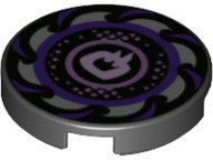 LEGO part Tile, Round 2 x 2 with Bottom Stud Holder with Dark Purple and Silver Saw Blade, Circles in Center Pattern 14769pb251