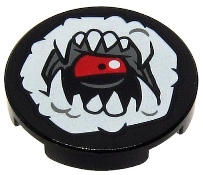 LEGO part Tile, Round 2 x 2 with Bottom Stud Holder with White Open Mouth, Fangs and Tongue Pattern (14769pb305)