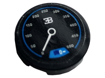 LEGO part Tile, Round 2 x 2 with Bottom Stud Holder with Gauge, Bugatti Logo and Speedometer Pattern (Sticker) - Set 42083 (14769pb397)