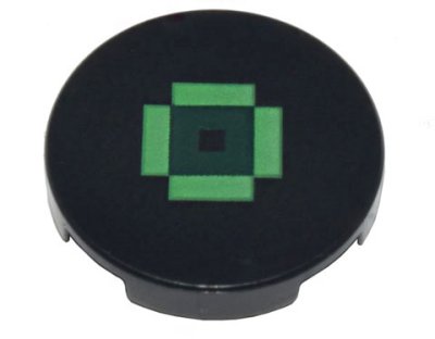LEGO part Loseta, Redonda 2 x 2 con Soporte de Espiga en la Parte Inferior con Rectángulos Verdes Brillantes Pixelados y Patrón de Cuadrado Verde Oscuro (Disco de Música Minecraft / Disco) (14769pb549)