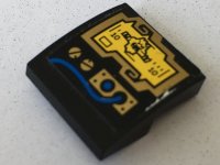 LEGO part Slope, Curved 2 x 2 x 2/3 with Yellow Display, Gold Buttons and Panel, Blue Wire Pattern (Sticker) - Set 70731 15068pb259