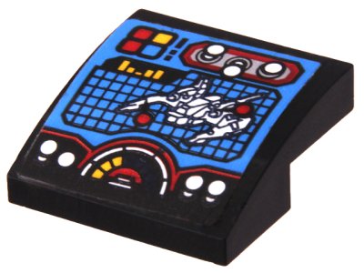 LEGO part Schräge, Curved 2 x 2 x 2/3 with Control Panel, Screen with Vehicle, Lights, Buttons and Switches Pattern (Sticker) - Set 70917 (15068pb346)