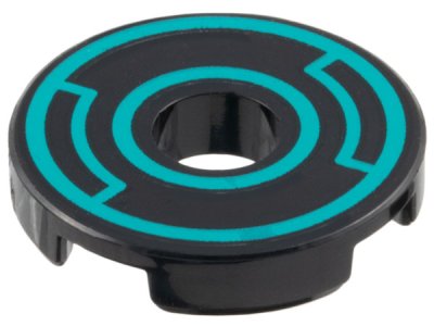 LEGO part Tile, Round 2 x 2 with Hole with Dark Turquoise Concentric Circles with Insets Pattern (15535pb13)