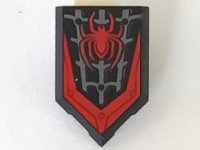 LEGO part Tile, Modified 2 x 3 Pentagonal with Red Spider and Web Pattern 22385pb209