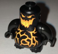 LEGO part Body, Nexo Knights Scurrier with Black Arms with Orange and Yellow Eyes, Open Mouth and Cracks Pattern 22472c02pb04