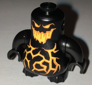 LEGO part Body, Nexo Knights Scurrier with Black Arms with Orange and Yellow Eyes, Open Mouth and Cracks Pattern (22472c02pb04)