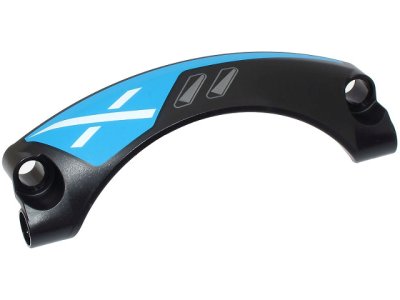 LEGO part Technic, Panel Car Mudguard Arched #42 9 x 2 x 3 Rounded Top with Dark Silver Air Vents and White X on Dark Azure Background Pattern Model Left Side (2459pb002L)