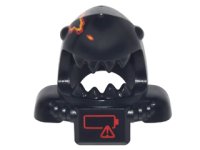 LEGO part Minifigure, Headgear Mask Shark Head with Open Mouth with Red and Yellow Splotch, Shoulder Pads and Front Panel and Red Low Battery Warning Pattern 25113pb01