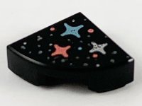 LEGO part Tile, Round 1 x 1 Quarter with Silver, Metallic Light Blue, and Coral Stars and Dots Pattern 25269pb009