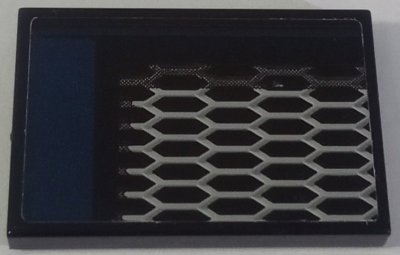 LEGO part Tile 2 x 3 with Honeycomb Grille and Dark Blue Stripe Pattern Model Right Side (Sticker) - Set 42154 (26603pb578R)