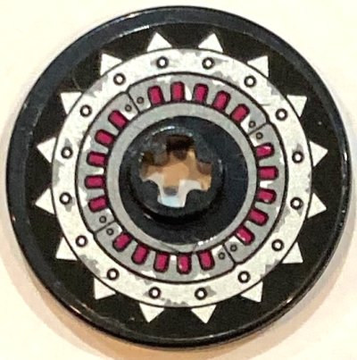 LEGO part Technic, Disque 3 x 3 avec Motif Plaques Métalliques Argentées avec Pics et Rivets et Surbrillance Magenta (Autocollant) - Set 70434 (2723pb104)