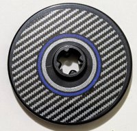 LEGO part Technic, Disk 3 x 3 with Silver Carbon Fiber and Blue Circle Pattern Model Right Side (Sticker) - Set 42162 2723pb107R