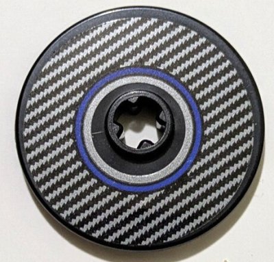 LEGO part Technic, Disk 3 x 3 with Silver Carbon Fiber and Blue Circle Pattern Model Right Side (Sticker) - Set 42162 (2723pb107R)