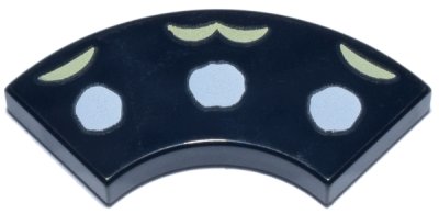LEGO part Tile, Round Corner 2 x 2 Macaroni with White Dots and Bright Light Yellow Semicircles Pattern (Blue Morpho Butterfly Wing Tips) (27925pb012)