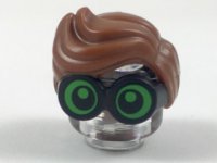 LEGO part Minifigure, Hair Combo, Large Thick Glasses with Reddish Brown Hair, Parted and Wavy with Bright Green Lenses, Pupils Looking Forward Pattern 28149pb04