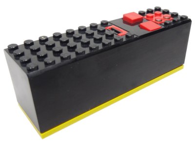 LEGO part Electric 9V Battery Box 4 x 14 x 4 with Red Buttons and Contact Plate with Yellow Base (2846 / 2847c00) (2847c02)