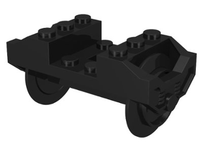 LEGO part Train Wheel RC, Holder with Black Train Wheel Pair on Chrome Silver Metal Axle with Slots (2878 / 2879c01) (2878c01)