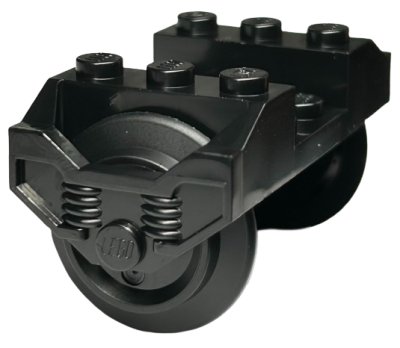 LEGO part Train Wheel RC, Holder with 2 Black Train Wheel RC Train and Chrome Silver Train Wheel RC Train, Metal Axle (2878 / 57878 / x1687) (2878c02)