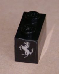 LEGO part Brick 1 x 2 with Ferrari Logo, Silver Horse Pattern on End (Sticker) - Set 8653 3004pb120