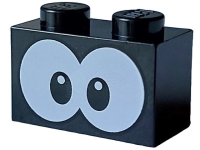LEGO part Brick 1 x 2 with Large Black and White Eyes Pattern (Super Mario Para-Biddybud) (3004pb256)