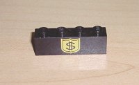 LEGO part Mattone 1 x 4 con Motivo Segno Dollaro Nero su Stemma Giallo 3010pb017