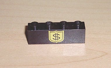 LEGO part Brique 1 x 4 avec motif Symbole Dollar Noir sur Badge Jaune (3010pb017)