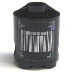 LEGO part Stein, rund 2 x 2 x 2 Roboter Körper mit sandblau Halterungen und Barcode Muster auf beiden Seiten (Aufkleber) - Set 7703 (30361pb014)