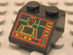 LEGO part Schräge 45 2 x 2 with Spyrius Droid Image Pattern (3039pb002)
