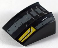 LEGO part Slope, Curved 2 x 2 Lip with Silver Vents and Yellow Hood Latches Pattern 30602pb099