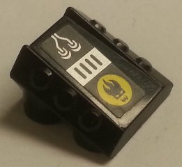LEGO part Stein, Modified 2 x 2 No Studs, Sloped with 6 Side Pistons Raised with Wires, Grille and Agents Dr. Inferno Logo Pattern (Sticker) - Set 8633 (30603pb23)