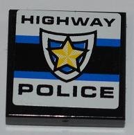LEGO onderdeel Tegel 2 x 2 met 'HIGHWAY POLICE' en Politie Gele Ster Badge Patroon (Sticker) - Set 8197 3068pb0454