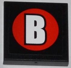 LEGO part Tile 2 x 2 with White Capital Letter B on Red Circle Pattern (Sticker) - Set 76005 (3068pb0760)