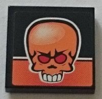 LEGO part Fliese 2 x 2 mit orange Schädel mit roten Augen und weißen Zähnen auf schwarz und orange Hintergrund Muster (Aufkleber) - Set 8164 3068pb0863