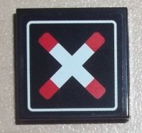 LEGO onderdeel Tegel 2 x 2 met Gekruiste Balken met Afgeronde Uiteinden en Dik Kader (Spoorwegovergang) Patroon (Sticker) - Set 7936 3068pb1443