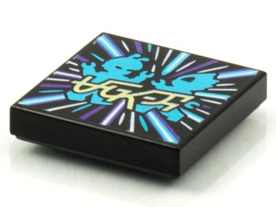 LEGO part Tile 2 x 2 with BeatBit Album Cover - Bright Light Blue Alien Dancers Pattern (3068pb1563)