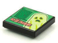 LEGO part Tile 2 x 2 with BeatBit Album Cover - Green Door and Yellowish Green Ghost Pattern 3068pb1619