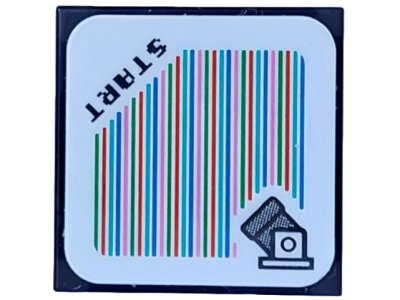 LEGO part Tile 2 x 2 with Super Mario Scanner Code Cannon and 'START' Pattern (Sticker) - Sets 71391 / 71437 (3068pb1962)