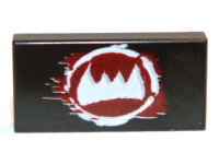 LEGO part Tile 1 x 2 with White Fangs and Dark Red Pattern 3069pb0254